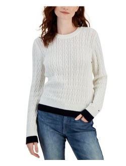 Women's Cotton Cable-Knit Colorblocked Leila Sweater