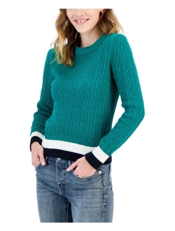 Women's Cotton Cable-Knit Colorblocked Leila Sweater