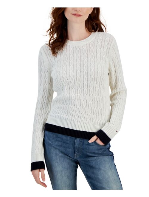 TOMMY HILFIGER Women's Cotton Cable-Knit Colorblocked Leila Sweater