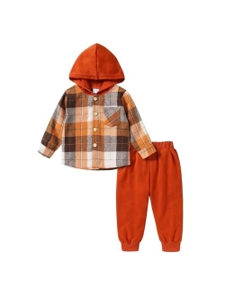 MAMAMI Kids Kids Toddler Baby Boy Clothes Plaid Button Down Hoodied Sweatshirt Casual Pants Fall Winter Outfits Set