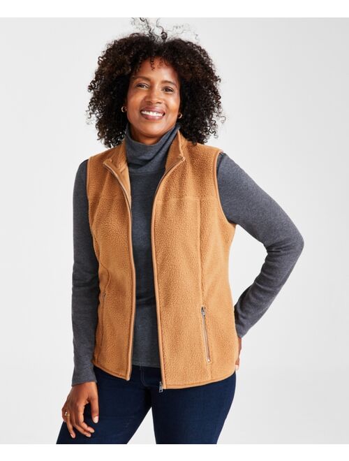 Style & Co Women's Polar Fleece Zip-Front Sleeveless Vest, Created for Macy's