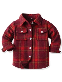 ALLureLove Toddler Boys' Girls' Flannel Plaid Shirt Button Down Long Sleeve Jacket Lapel Shacket Coat Tops Casual Outwear