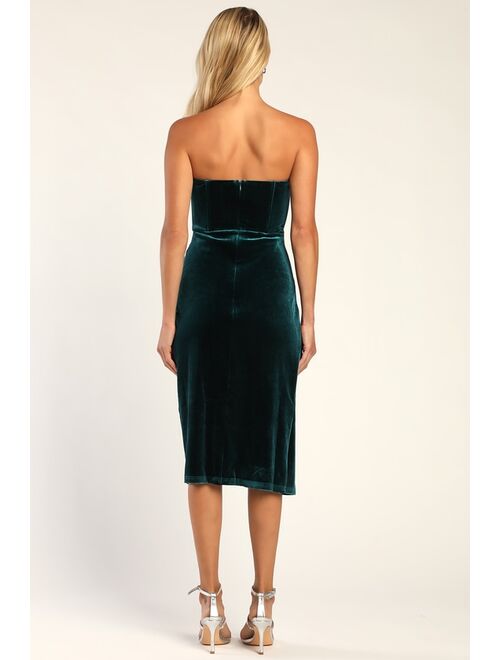 Lulus Glamorous Celebrations Dark Teal Velvet Strapless Tulip Dress