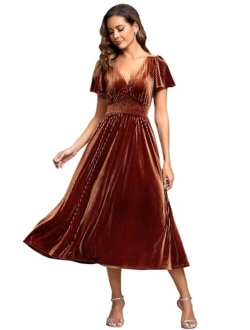 Butterfly Sleeve Velvet A-line Dress