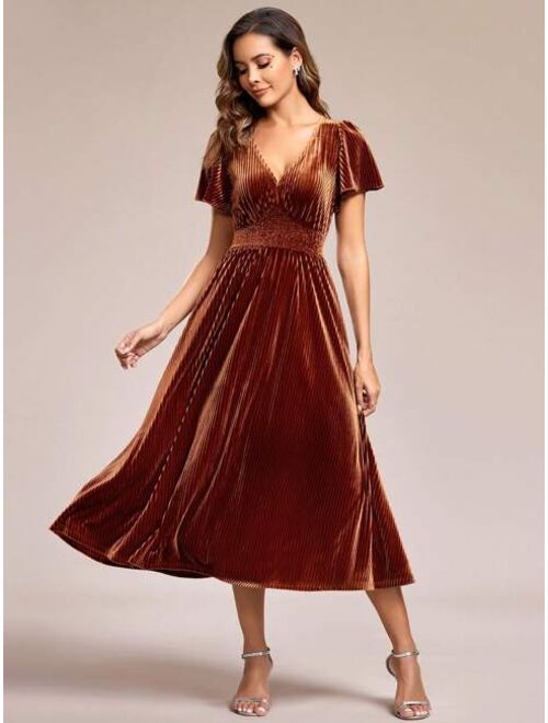 EVER-PRETTY Butterfly Sleeve Velvet A-line Dress