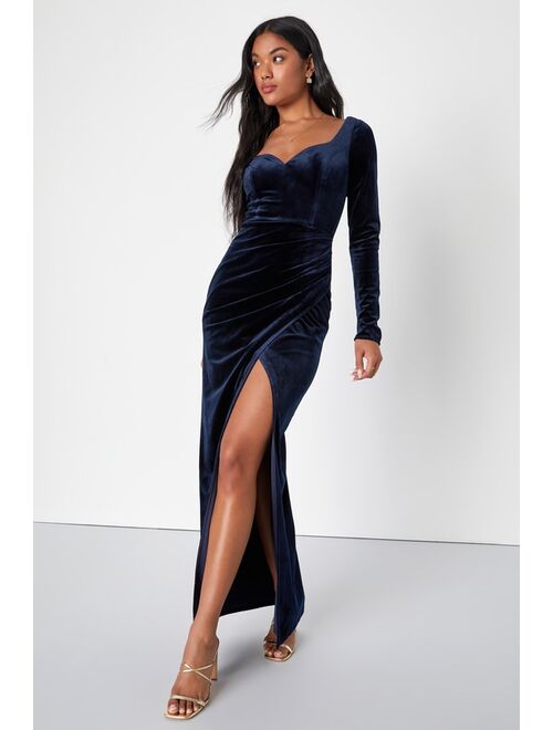 Lulus Forever Sensational Navy Blue Velvet Long Sleeve Maxi Dress