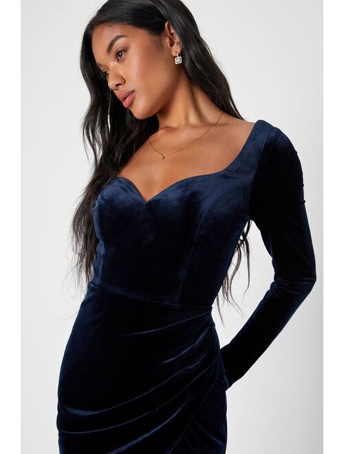 Lulus Forever Sensational Navy Blue Velvet Long Sleeve Maxi Dress