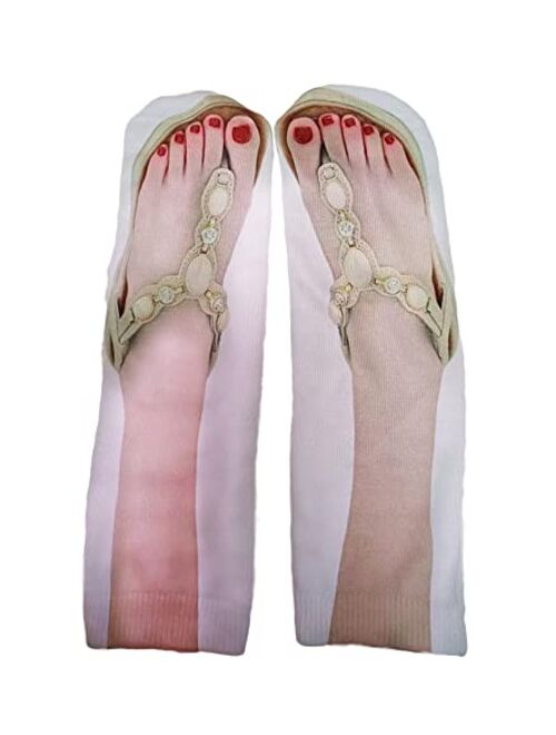 Ryshman 3D Manicure Print Socks Funny Flip Flop Socks 3D Pattern Socks Sandal Socks Low Cut Ankle Silly Socks- A Gag Gift