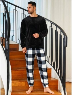 Men Buffalo Plaid Patched Pocket PJ Set