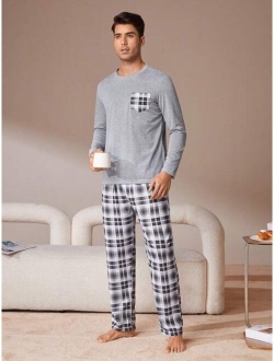 Men Plaid Print PJ Set