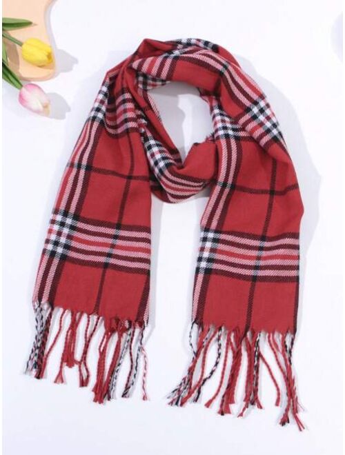 Shein 1pc Unisex Children's Classic Plaid Soft & Skin-friendly Warm Scarf Outdoor Sports Or Winter Warmth