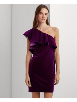 LAUREN RALPH LAUREN Women's Velvet One-Shoulder Sheath Dress