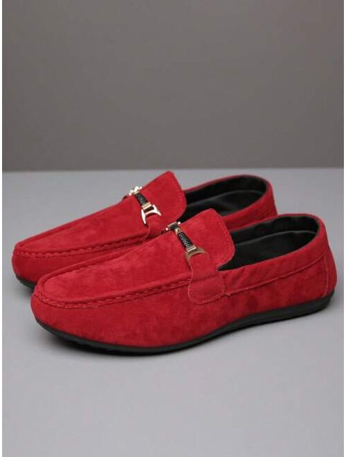 Shein Men Snaffle Decor Slip On Loafers, Funky Neon-red Casual Loafers For Outdoor