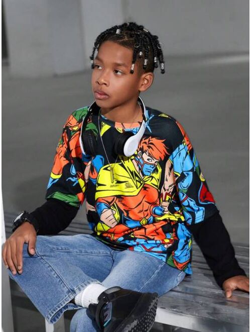 SHEIN Kids Cooltwn Tween Boy Figure Graphic 2 In 1 Tee