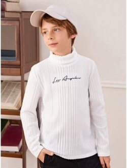 SHEIN Kids EVRYDAY Tween Boy Letter Embroidery High Neck Tee