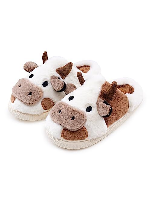 NZFUN Cow Slippers for Women and Men, Fluffy Cute Cozy Cartoon Cow Cotton House Slipper Womens Milky Cows Animal Preppy Funny Furry Kawaii Bedroom Pillow Cloud Slippers