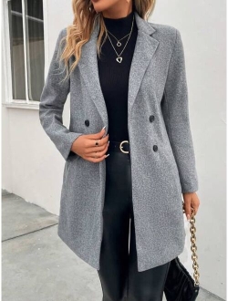 SHEIN Clasi Lapel Neck Double Breasted Overcoat