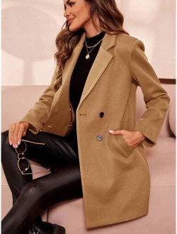 SHEIN Clasi Lapel Neck Double Breasted Overcoat