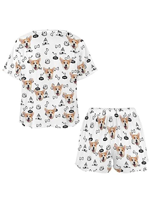 Artsadd Custom Short Pajamas Set With Photo, Women Personalized Lounge Set, Funny Face Printed Sleepwear, Soft Tracksuit Gift