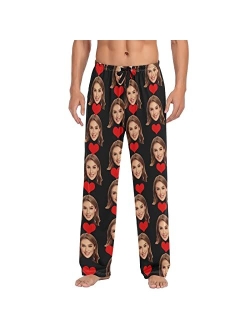 Kll Personalized Photo Face Printed Mens Sleepwear Pajama Pants Custom Casual Pj Bottoms Holiday Gifts for Boyfriend Husband Dad