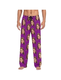 Kll Personalized Photo Face Printed Mens Sleepwear Pajama Pants Custom Casual Pj Bottoms Holiday Gifts for Boyfriend Husband Dad