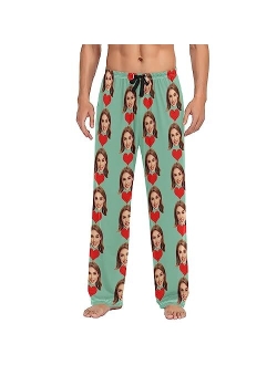 Kll Personalized Photo Face Printed Mens Sleepwear Pajama Pants Custom Casual Pj Bottoms Holiday Gifts for Boyfriend Husband Dad