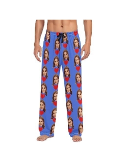 Kll Personalized Photo Face Printed Mens Sleepwear Pajama Pants Custom Casual Pj Bottoms Holiday Gifts for Boyfriend Husband Dad