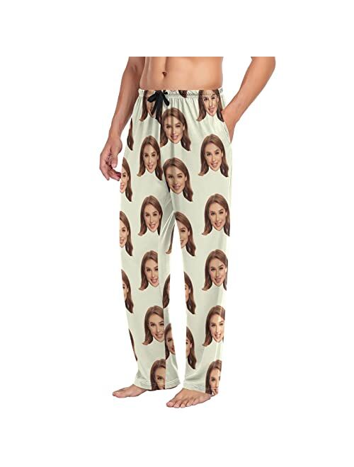 Kll Personalized Photo Face Printed Mens Sleepwear Pajama Pants Custom Casual Pj Bottoms Holiday Gifts for Boyfriend Husband Dad