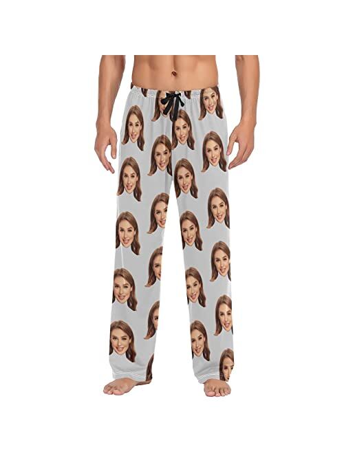 Kll Personalized Photo Face Printed Mens Sleepwear Pajama Pants Custom Casual Pj Bottoms Holiday Gifts for Boyfriend Husband Dad