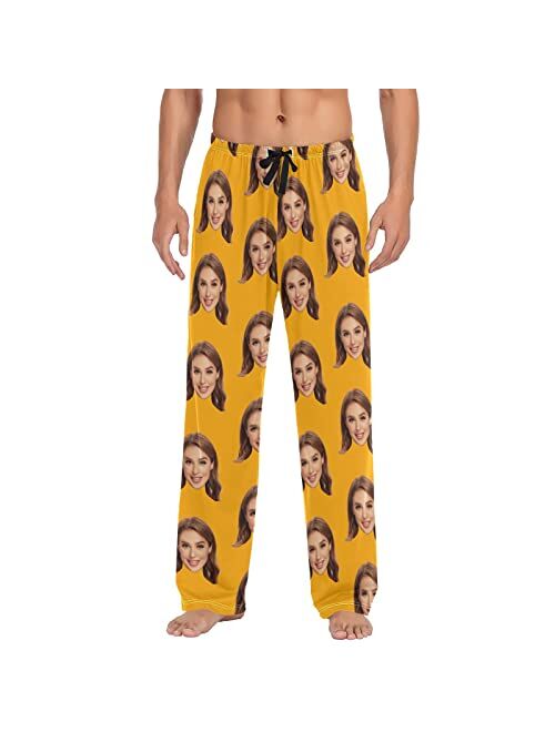 Kll Personalized Photo Face Printed Mens Sleepwear Pajama Pants Custom Casual Pj Bottoms Holiday Gifts for Boyfriend Husband Dad