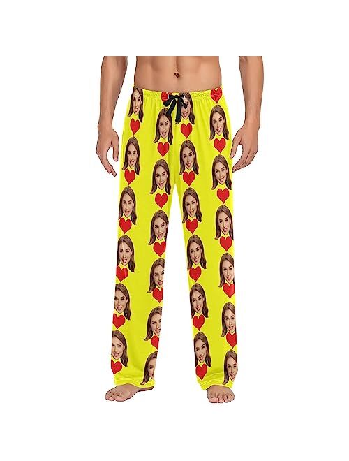 Kll Personalized Photo Face Printed Mens Sleepwear Pajama Pants Custom Casual Pj Bottoms Holiday Gifts for Boyfriend Husband Dad