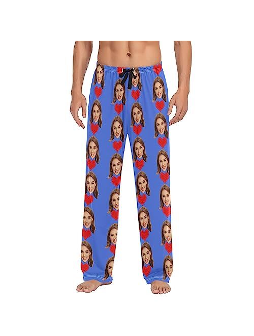 Kll Personalized Photo Face Printed Mens Sleepwear Pajama Pants Custom Casual Pj Bottoms Holiday Gifts for Boyfriend Husband Dad