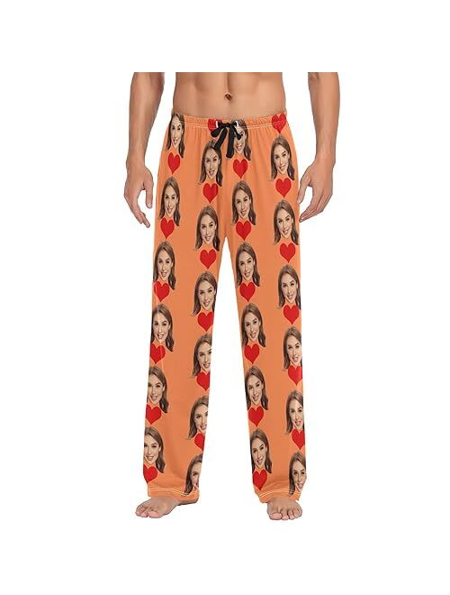 Kll Personalized Photo Face Printed Mens Sleepwear Pajama Pants Custom Casual Pj Bottoms Holiday Gifts for Boyfriend Husband Dad