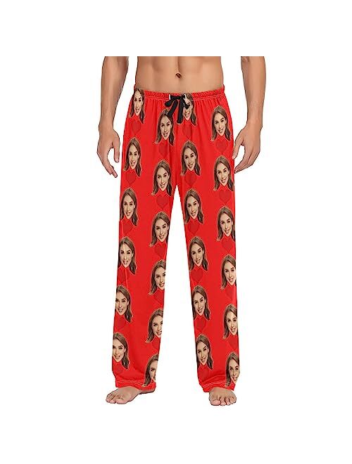 Kll Personalized Photo Face Printed Mens Sleepwear Pajama Pants Custom Casual Pj Bottoms Holiday Gifts for Boyfriend Husband Dad