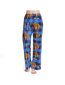 Cowcute Personalized Pajama Pants for Women, Custom Pet Face Photo Printed Pajamas Bottoms for Dog Mom Cat Owner Puppy Lover