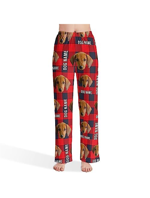 Cowcute Personalized Pajama Pants for Women, Custom Pet Face Photo Printed Pajamas Bottoms for Dog Mom Cat Owner Puppy Lover