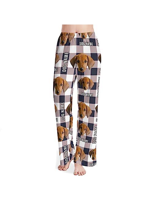 Cowcute Personalized Pajama Pants for Women, Custom Pet Face Photo Printed Pajamas Bottoms for Dog Mom Cat Owner Puppy Lover