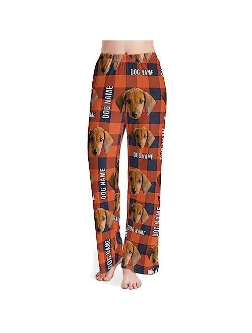 Cowcute Personalized Pajama Pants for Women, Custom Pet Face Photo Printed Pajamas Bottoms for Dog Mom Cat Owner Puppy Lover