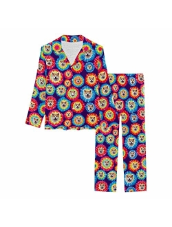 Interestprint Custom Personalized Pajama Set for Women Picture Print Long Sleeve Sleepwear Button Down Nightwear