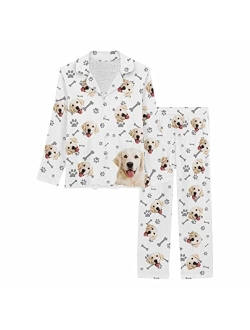 Interestprint Custom Personalized Pajama Set for Women Picture Print Long Sleeve Sleepwear Button Down Nightwear