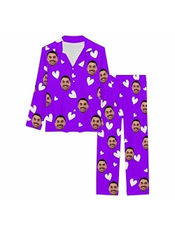 Interestprint Custom Personalized Pajama Set for Women Picture Print Long Sleeve Sleepwear Button Down Nightwear