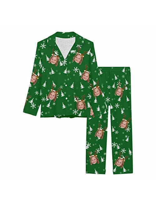 Interestprint Custom Personalized Pajama Set for Women Picture Print Long Sleeve Sleepwear Button Down Nightwear