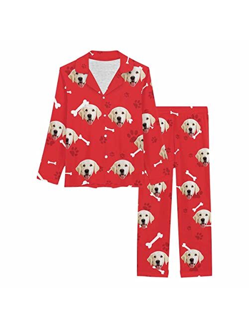 Interestprint Custom Personalized Pajama Set for Women Picture Print Long Sleeve Sleepwear Button Down Nightwear