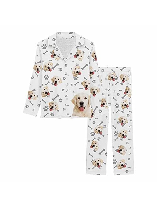 Interestprint Custom Personalized Pajama Set for Women Picture Print Long Sleeve Sleepwear Button Down Nightwear