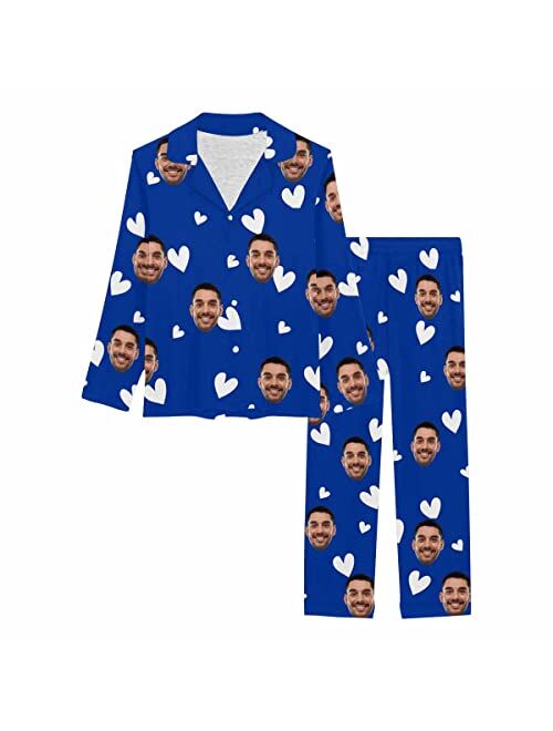 Interestprint Custom Personalized Pajama Set for Women Picture Print Long Sleeve Sleepwear Button Down Nightwear