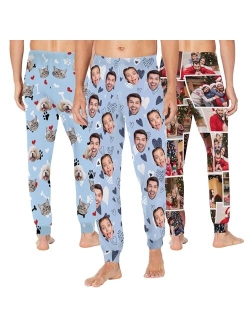 Artsadd Custom Funny Pajama Pants for Men with Photo Face Pet Dog Cat Pajamas Pjs Lounge Sleepwear Bottoms Personalized Gift