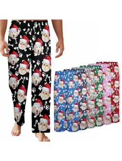 Artsadd Custom Funny Pajama Pants for Men with Photo Face Pet Dog Cat Pajamas Pjs Lounge Sleepwear Bottoms Personalized Gift