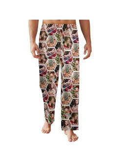 Artsadd Custom Funny Pajama Pants for Men with Photo Face Pet Dog Cat Pajamas Pjs Lounge Sleepwear Bottoms Personalized Gift