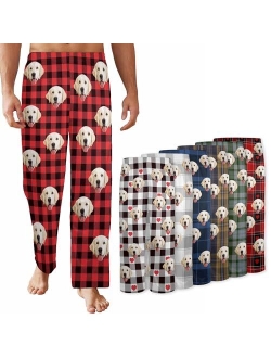 Artsadd Custom Funny Pajama Pants for Men with Photo Face Pet Dog Cat Pajamas Pjs Lounge Sleepwear Bottoms Personalized Gift