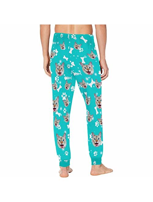 Artsadd Custom Funny Pajama Pants for Men with Photo Face Pet Dog Cat Pajamas Pjs Lounge Sleepwear Bottoms Personalized Gift